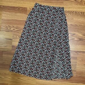 Lulu's Black and Red Floral A-Line Skirt